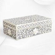 Floral Bone Inlay Box Grey