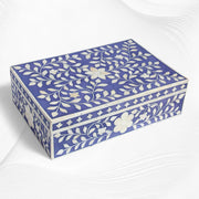 Floral Bone Inlay Box Indigo