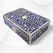 Floral Bone Inlay Box Indigo