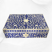 Floral Bone Inlay Box Indigo