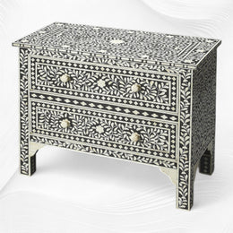 Floral Bone Inlay Chest Of Two Drawers Black
