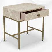 Floral Bone Inlay Nightstand 1 Drawer Pink