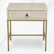 Floral Bone Inlay Nightstand 1 Drawer Pink