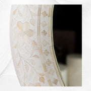 Floral Bone Inlay Round Mirror White