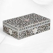 Floral Mother Of Pearl Inlay Box Black