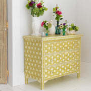 Flower Bone Inlay Chest of 3 Drawers Yellow