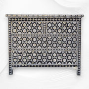 Flower Mother Of Pearl Inlay 4 Drawer Chest Black