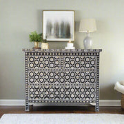 Flower Mother Of Pearl Inlay 4 Drawer Chest Black