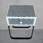 Elegant Black Bone Inlay Nightstand with Chevron Design