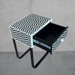 Fusion Bone Inlay Nightstand - Black Chevron Pattern for Modern Interiors