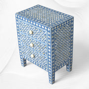 Geometric Bedside Bone Inlay 3 Drawer Blue