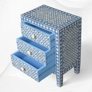 Geometric Bedside Bone Inlay 3 Drawer Blue
