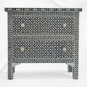 Geometric Bone Inlay 2 Drawer Bedside Large Black