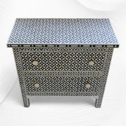Geometric Bone Inlay 2 Drawer Bedside Large Black