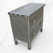 Geometric Bone Inlay 2 Drawer Bedside Large Black