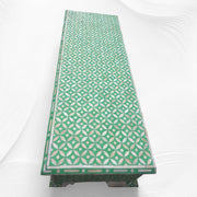 Geometric Bone Inlay 2 Drawer Curved Console Green