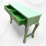 Geometric Bone Inlay 2 Drawer Curved Console Green