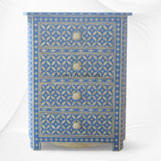 Geometric Bone Inlay 4 Drawer Bedside Blue | Blue Bedside Table