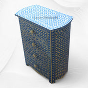 Geometric Bone Inlay 4 Drawer Bedside Blue | Blue Bedside Table
