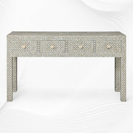 Geometric Bone Inlay Console 4 Drawers Grey