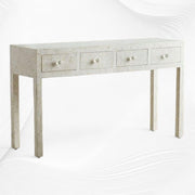 Geometric Bone Inlay Console 4 Drawers White