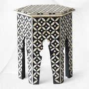 Geometric Bone Inlay Hexagonal Side Table Black
