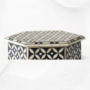 Geometric Bone Inlay Hexagonal Side Table Black