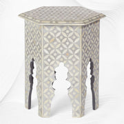 Geometric Bone Inlay Hexagonal Side Table Grey