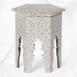 Geometric Bone Inlay Hexagonal Side Table Grey