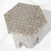 Geometric Bone Inlay Hexagonal Side Table Grey