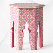 Geometric Bone Inlay Hexagonal Side Table Pink