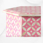 Geometric Bone Inlay Hexagonal Side Table Pink