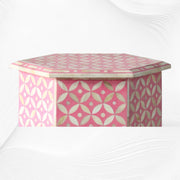 Geometric Bone Inlay Hexagonal Side Table Pink