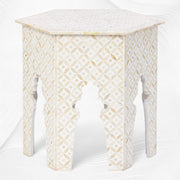 Geometric Bone Inlay Hexagonal Side Table White
