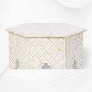 Geometric Bone Inlay Hexagonal Side Table White