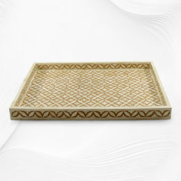 Geometric Bone Inlay Tray Mustard