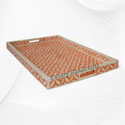 Geometric Bone Inlay Tray Orange | Inlaid Tray