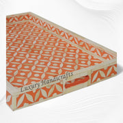 Geometric Bone Inlay Tray Orange | Inlaid Tray