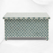 Geometric Bone Inlay Trunk Cum Coffee Table Dark Green