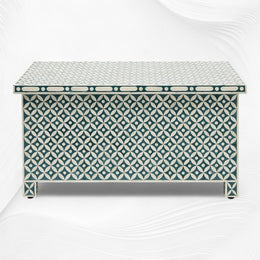 Geometric Bone Inlay Trunk Cum Coffee Table Dark Green