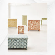 Geometric Bone Inlay Trunk Cum Coffee Table Dark Green