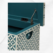 Geometric Bone Inlay Trunk Cum Coffee Table Dark Green