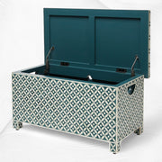 Geometric Bone Inlay Trunk Cum Coffee Table Dark Green
