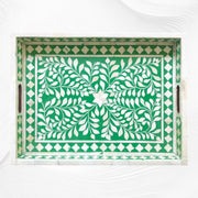Green Bone Inlaid Rectangular Tray Floral Design | Bone Inlay Serving Tray