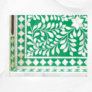 Green Bone Inlaid Rectangular Tray Floral Design | Bone Inlay Serving Tray