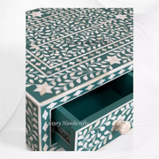 Green Bone Inlay Floral 3 Drawer Console