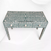 Green Bone Inlay Floral 3 Drawer Console