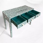 Green Bone Inlay Floral 3 Drawer Console
