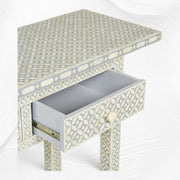 Grey Geometric Bone Inlay 3 Drawer Console Long Edges