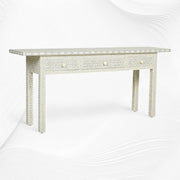 Grey Geometric Bone Inlay 3 Drawer Console Long Edges